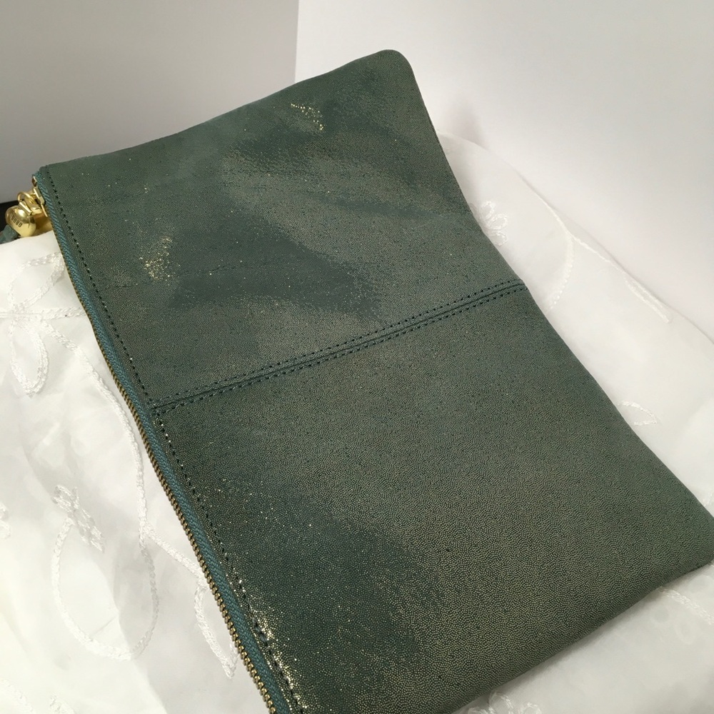 HOBO Green Metallic Wristlet Clutch with Gold Ring Handle - Picture 3 of 8